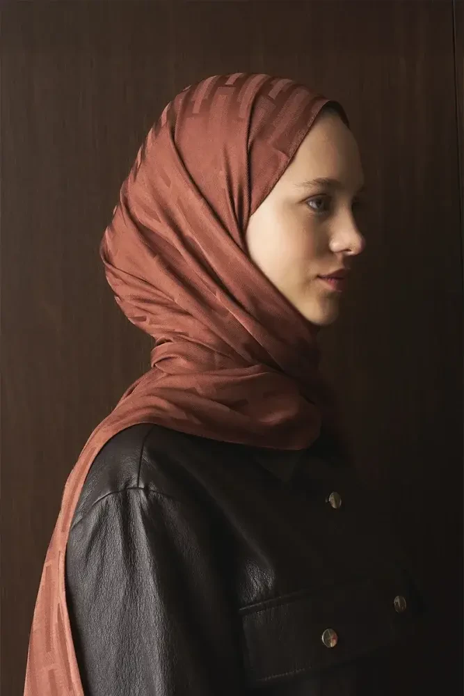 Naiya Jakar Şal Line Desen - Kızıl Kahve - 4