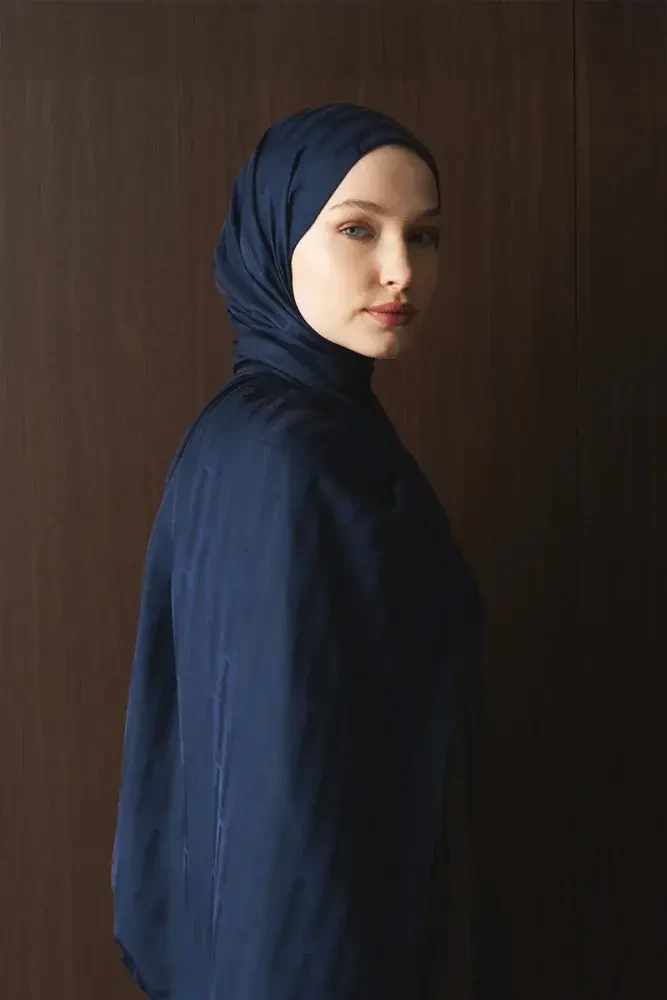Naiya Jakar Şal Line Desen - Lacivert - 4