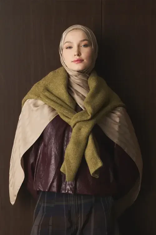 Naiya Jakar Şal Line Desen - Latte 