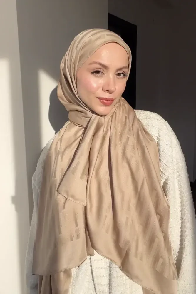 Naiya Jakar Şal Line Desen - Latte - 1