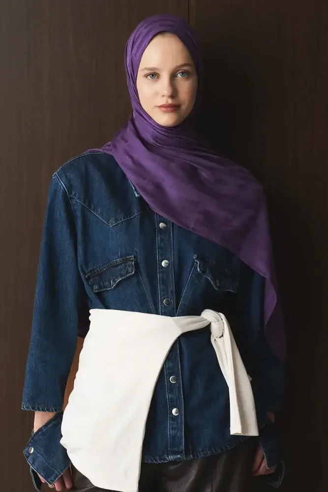 Naiya Jakar Şal Line Desen - Mor - MADAME POLO