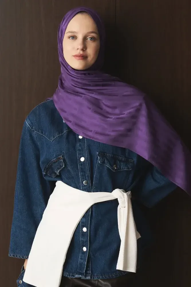 Naiya Jakar Şal Line Desen - Mor - 2