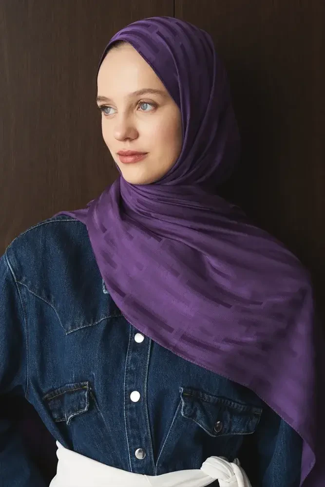 Naiya Jakar Şal Line Desen - Mor - MADAME POLO