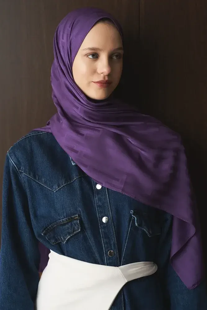 Naiya Jakar Şal Line Desen - Mor - 4