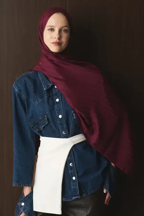 Naiya Jakar Şal Line Desen - Mürdüm 