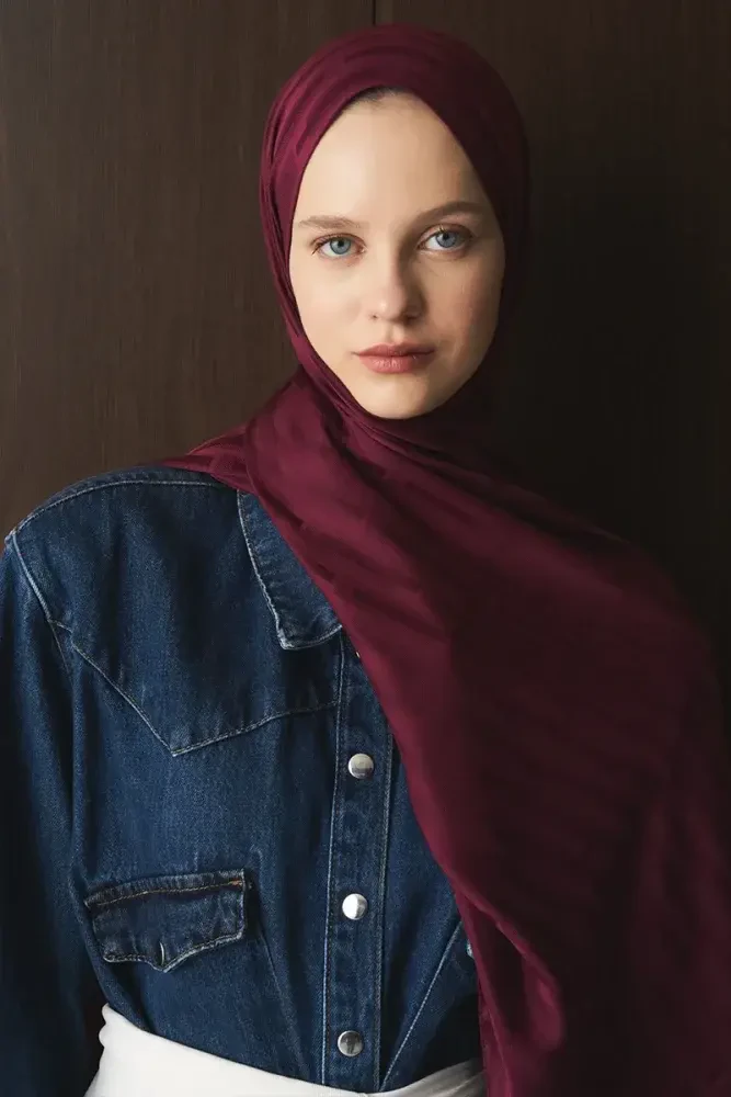 Naiya Jakar Şal Line Desen - Mürdüm - 4