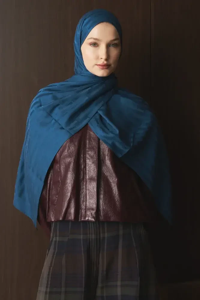 Naiya Jakar Şal Line Desen - Petrol - MADAME POLO