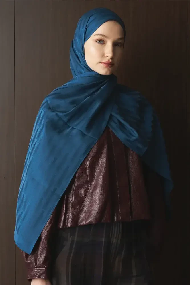 Naiya Jakar Şal Line Desen - Petrol - MADAME POLO