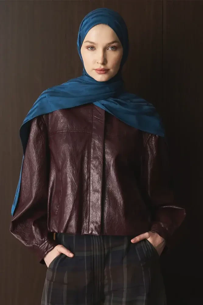 Naiya Jakar Şal Line Desen - Petrol - MADAME POLO