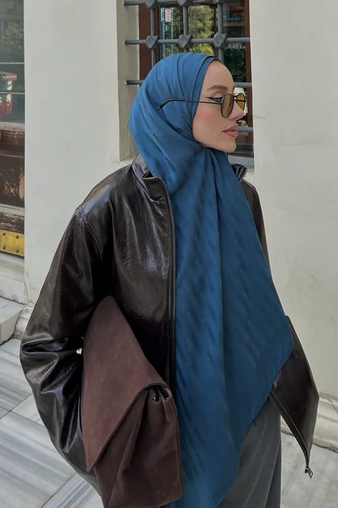 Naiya Jakar Şal Line Desen - Petrol - MADAME POLO