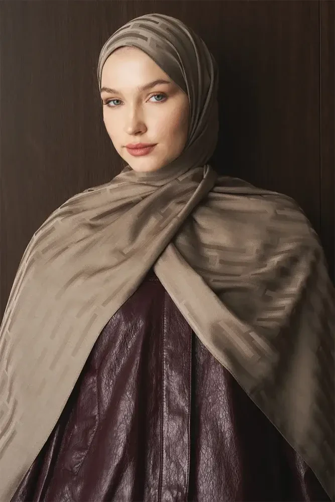 Naiya Jakar Şal Line Desen - Vizon - MADAME POLO