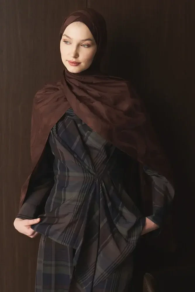 Naiya Jakar Şal Wave Desen - Acı Kahve - 2