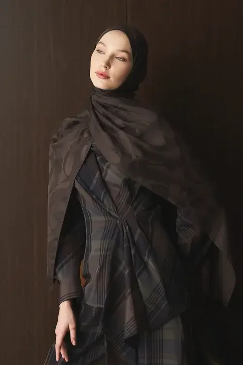 Naiya Jakar Şal Wave Desen - Acı Kahve 