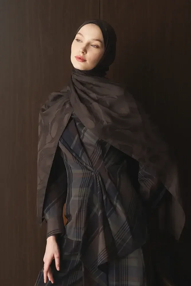 Naiya Jakar Şal Wave Desen - Acı Kahve - 1