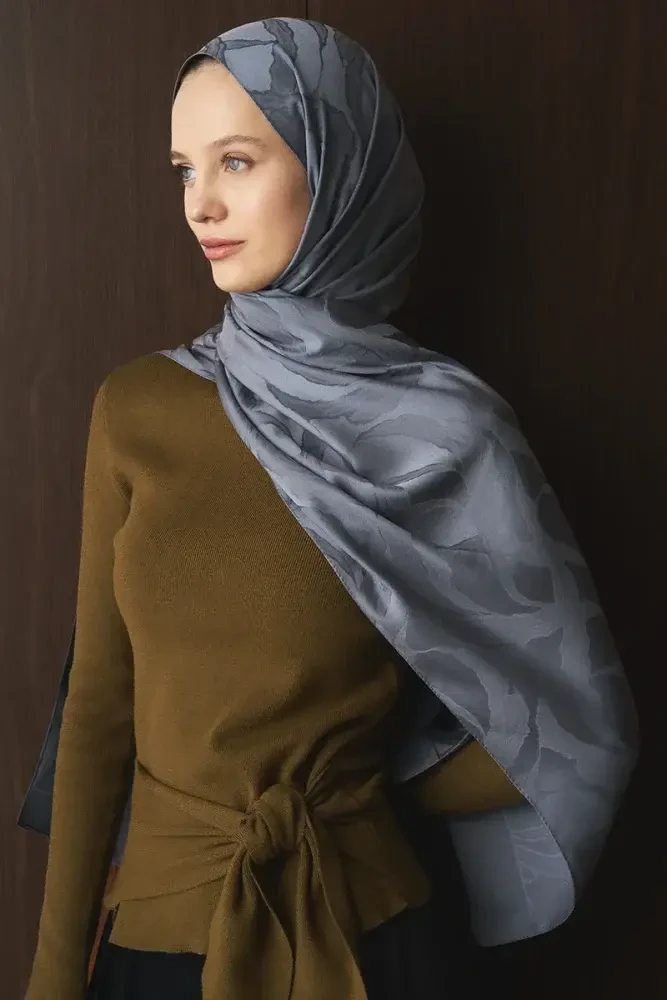 Naiya Jakar Şal Wave Desen - Antrasit - MADAME POLO