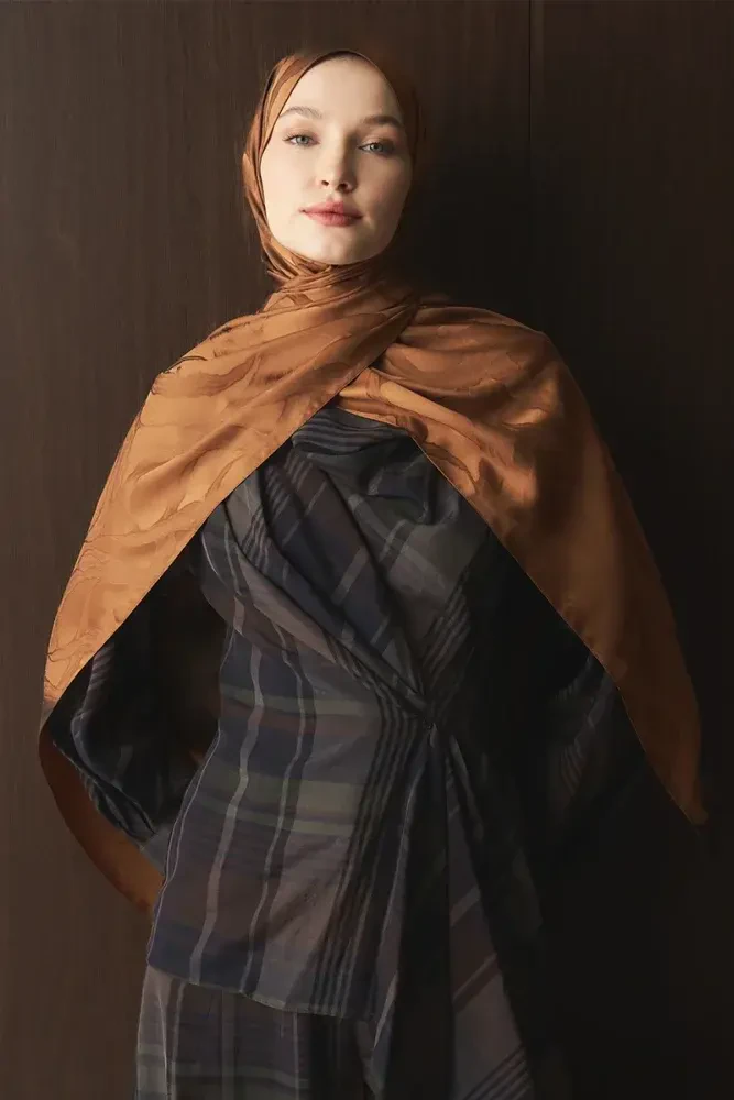 Naiya Jakar Şal Wave Desen - Bakır - MADAME POLO