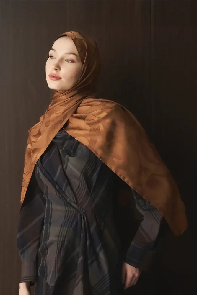 Naiya Jakar Şal Wave Desen - Bakır - MADAME POLO