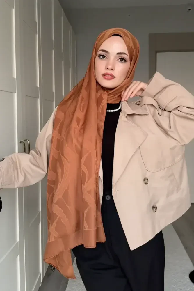 Naiya Jakar Şal Wave Desen - Bakır - MADAME POLO