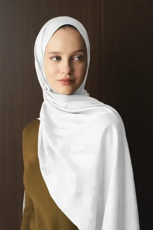 Naiya Jakar Şal Wave Desen - Beyaz 