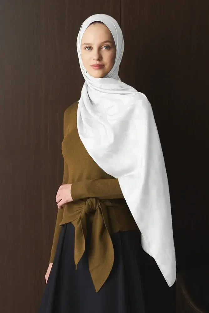 Naiya Jakar Şal Wave Desen - Beyaz - MADAME POLO