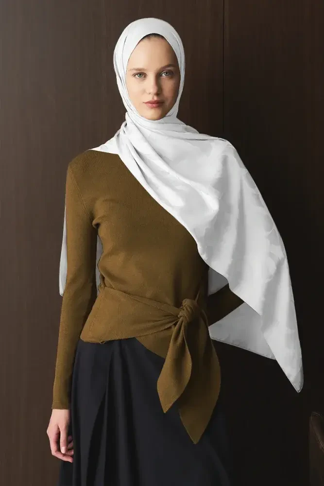 Naiya Jakar Şal Wave Desen - Beyaz - MADAME POLO