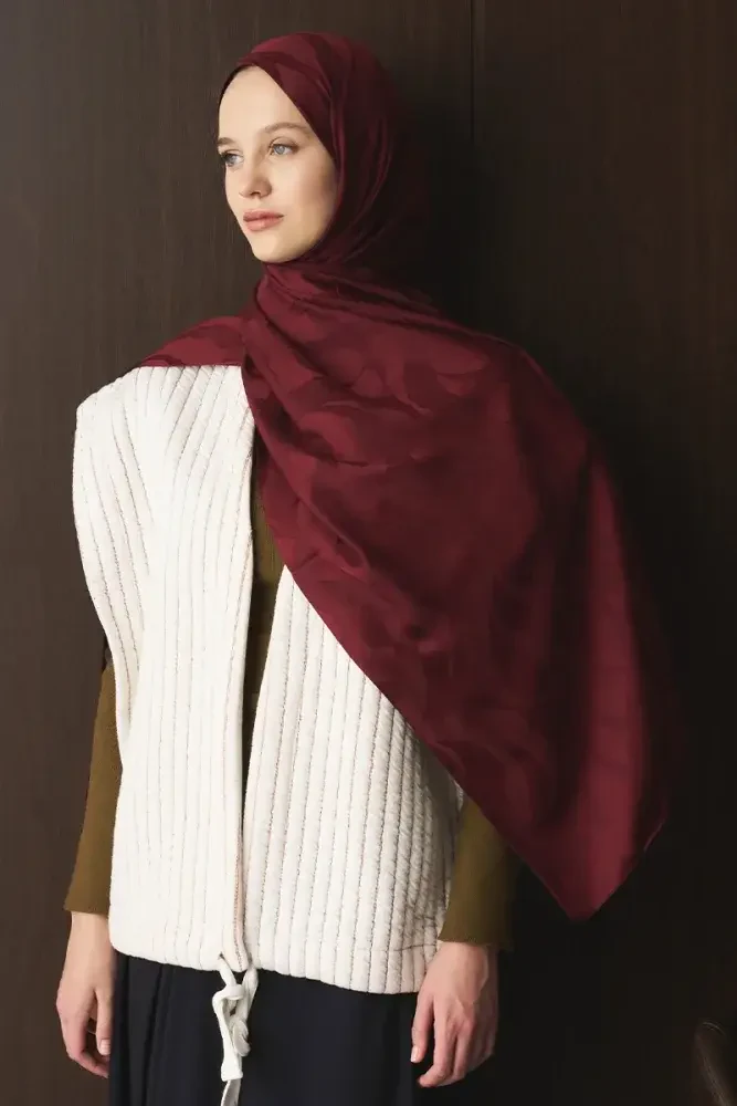 Naiya Jakar Şal Wave Desen - Bordo - MADAME POLO