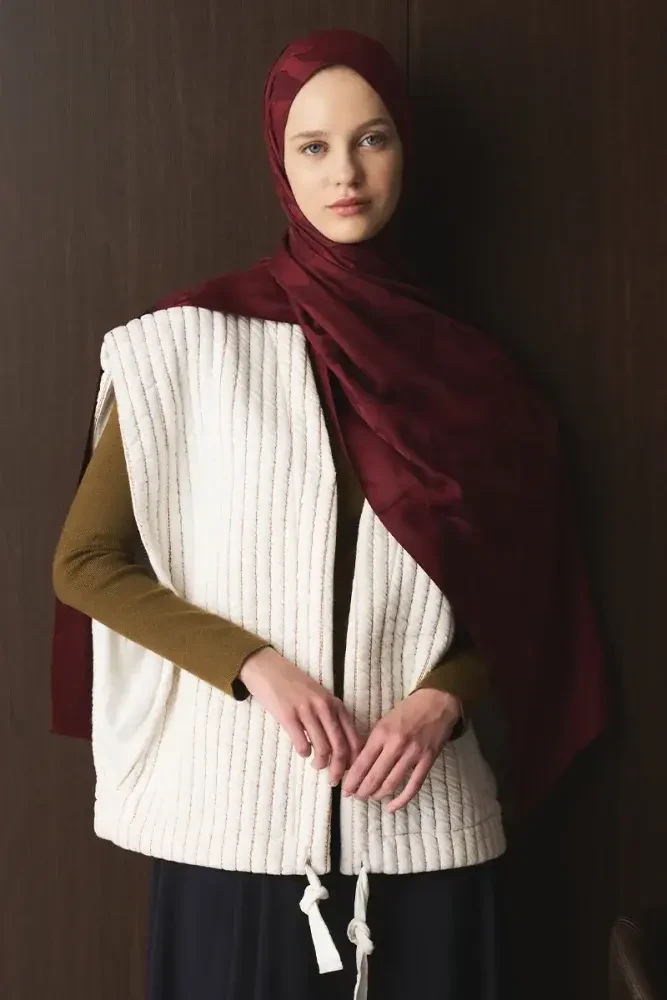 Naiya Jakar Şal Wave Desen - Bordo - MADAME POLO