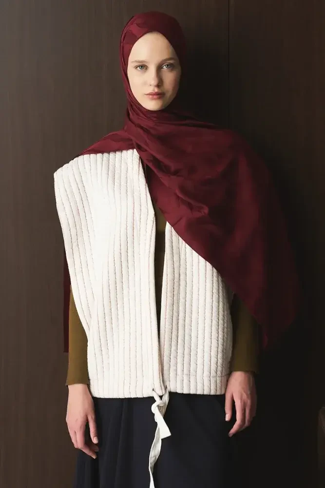 Naiya Jakar Şal Wave Desen - Bordo - MADAME POLO