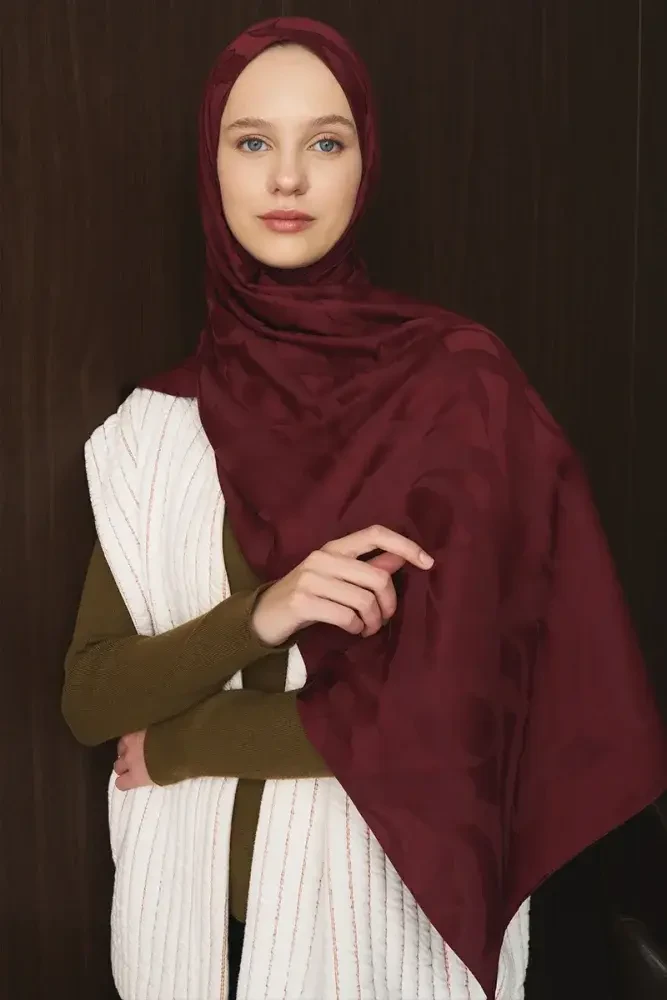 Naiya Jakar Şal Wave Desen - Bordo - 4