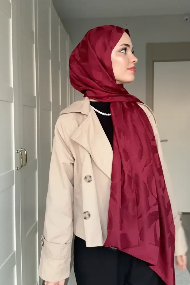 Naiya Jakar Şal Wave Desen - Bordo - MADAME POLO