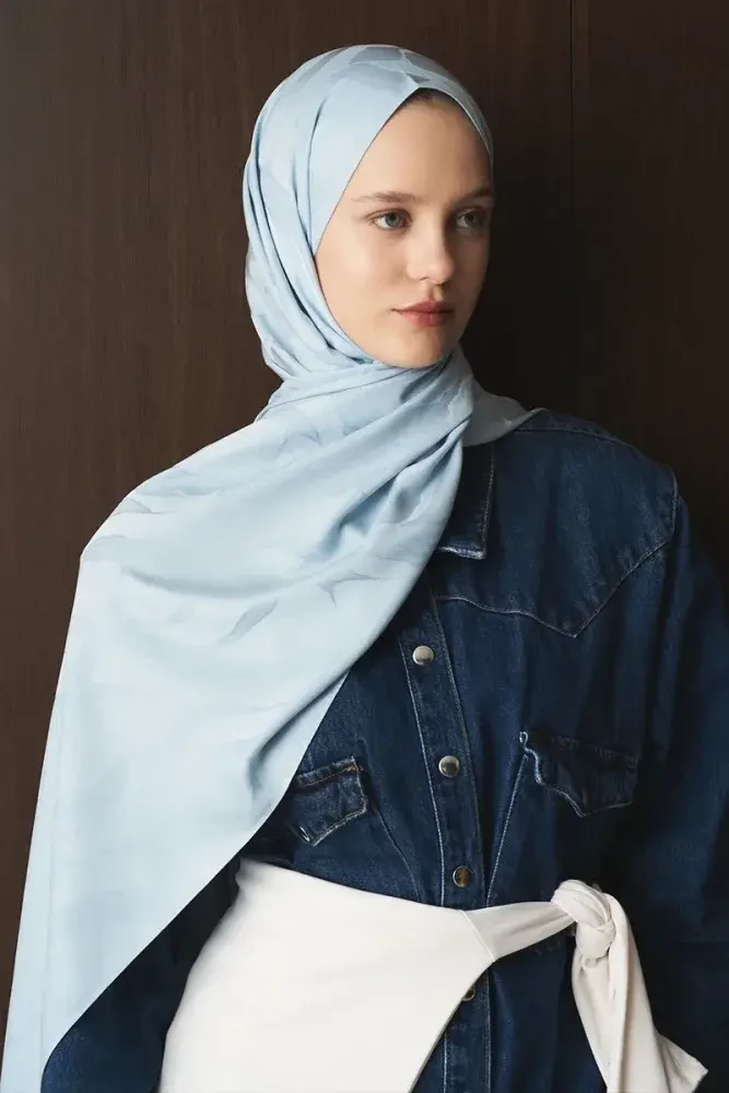 Naiya Jakar Şal Wave Desen - Buz Mavisi - 1