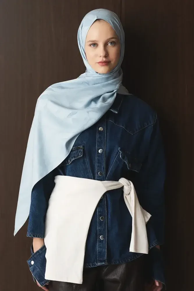 Naiya Jakar Şal Wave Desen - Buz Mavisi - 2