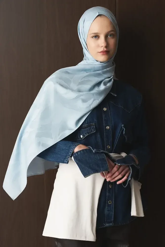 Naiya Jakar Şal Wave Desen - Buz Mavisi - 3