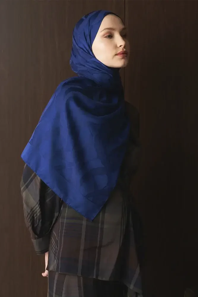Naiya Jakar Şal Wave Desen - Gece Mavisi - 2