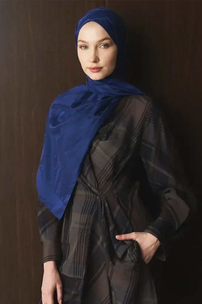 Naiya Jakar Şal Wave Desen - Gece Mavisi - 3
