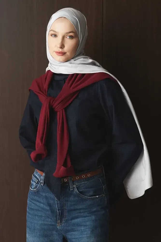 Naiya Jakar Şal Wave Desen - Gümüş - MADAME POLO