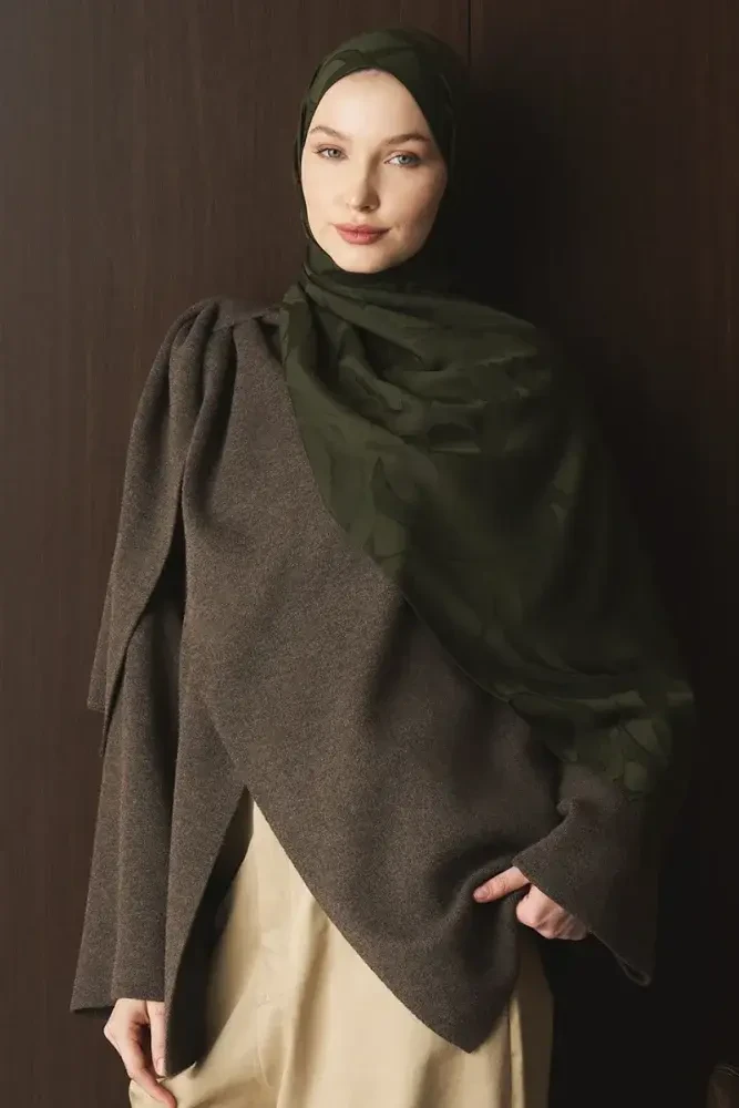 Naiya Jakar Şal Wave Desen - Haki - MADAME POLO