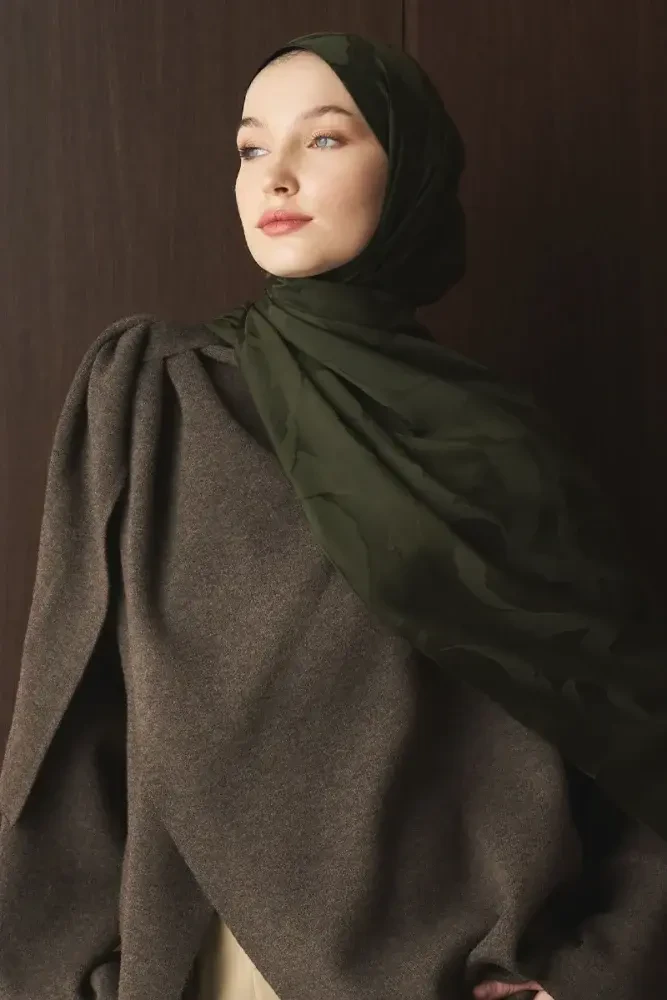 Naiya Jakar Şal Wave Desen - Haki - MADAME POLO