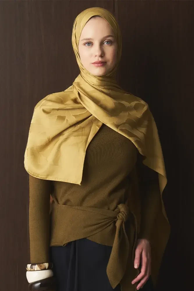 Naiya Jakar Şal Wave Desen - Hardal - MADAME POLO