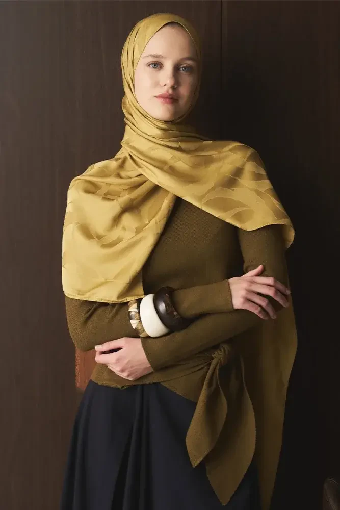 Naiya Jakar Şal Wave Desen - Hardal - MADAME POLO