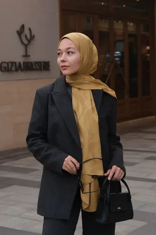 Naiya Jakar Şal Wave Desen - Hardal 