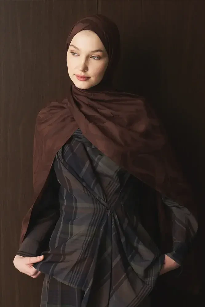 Naiya Jakar Şal Wave Desen - Kahverengi - 1