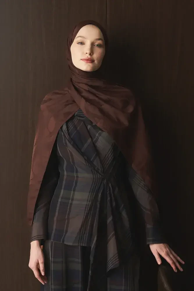 Naiya Jakar Şal Wave Desen - Kahverengi - 2