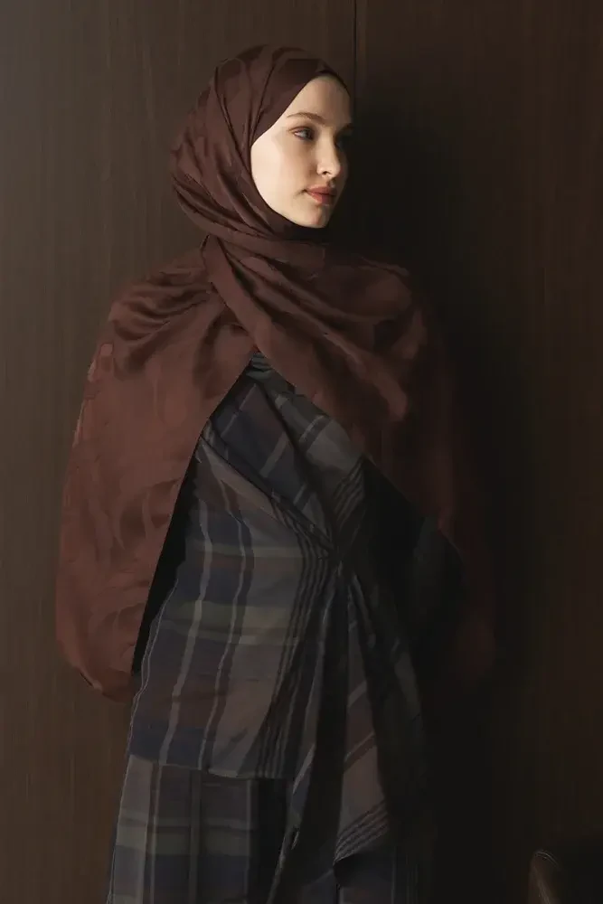 Naiya Jakar Şal Wave Desen - Kahverengi - 3