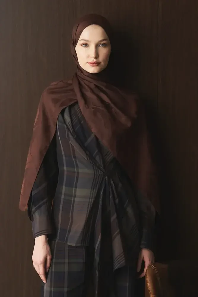 Naiya Jakar Şal Wave Desen - Kahverengi - 4