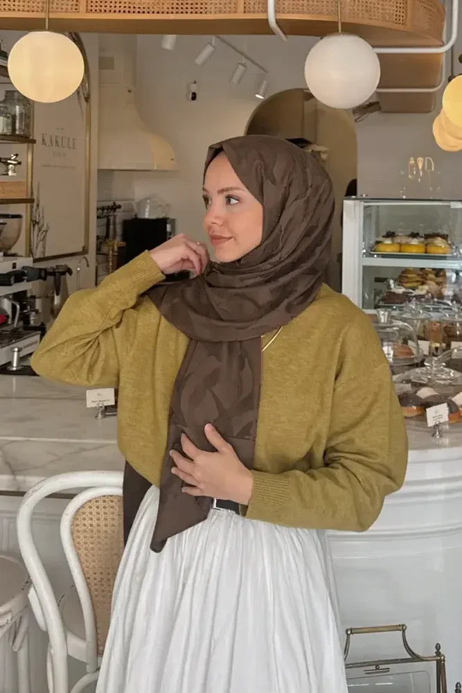 Naiya Jakar Şal Wave Desen - Kahverengi - MADAME POLO