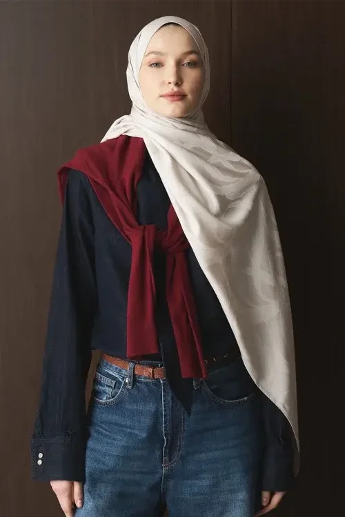 Naiya Jakar Şal Wave Desen - Kırık Beyaz 