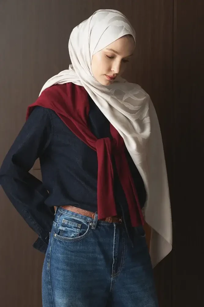 Naiya Jakar Şal Wave Desen - Kırık Beyaz - MADAME POLO