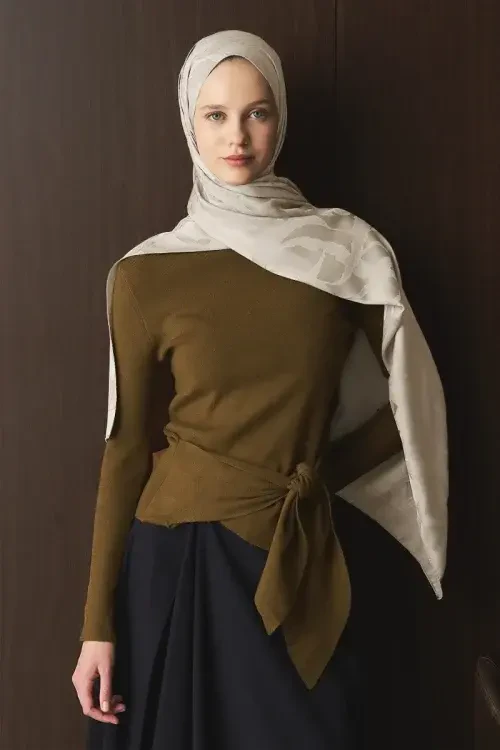 Naiya Jakar Şal Wave Desen - Krem 