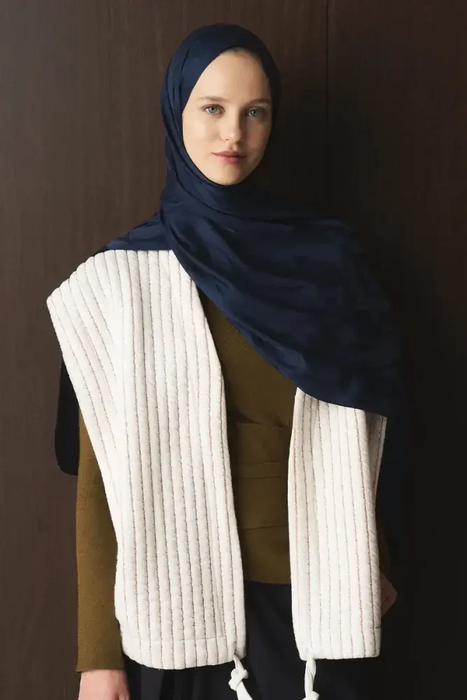 Naiya Jakar Şal Wave Desen - Lacivert - MADAME POLO